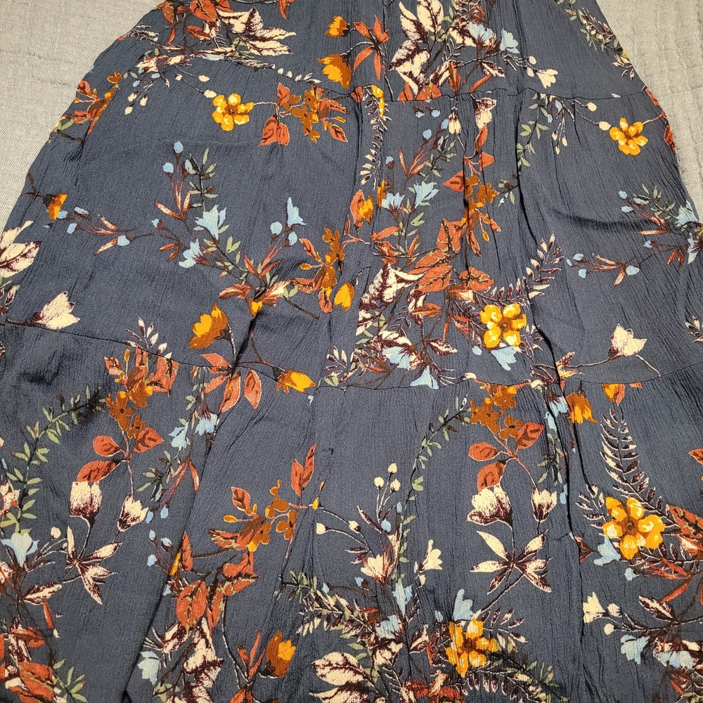 Maxi Skirt with Autumn Floral Print - Navy